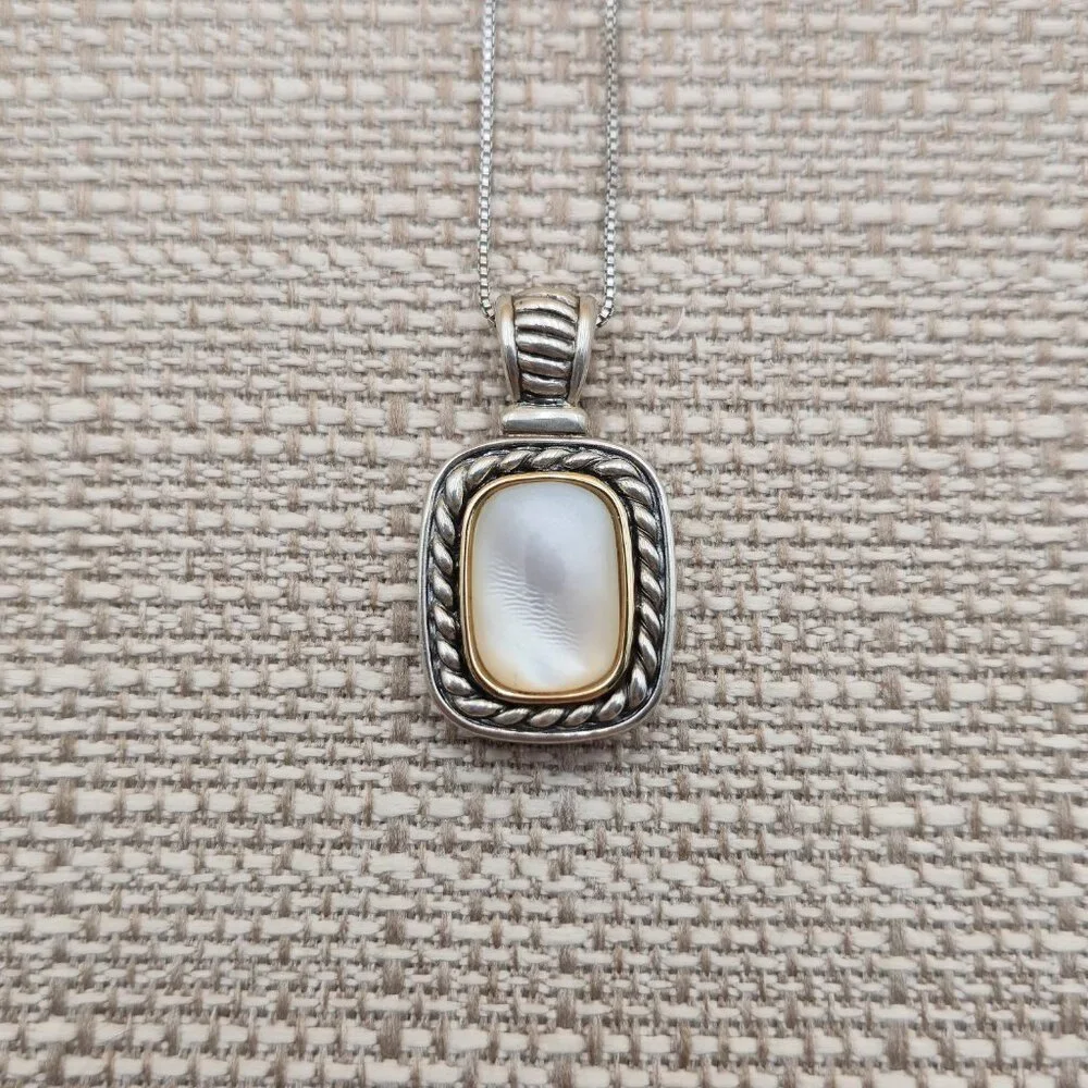 18 Inch Sterling Silver And 14kt Accent Mother Of Pearl Necklace A5550 - Picture 4 of 9